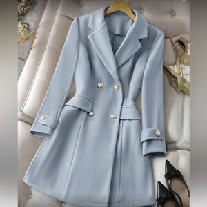 Elegant Blue Double-Breasted Women's Coat RESERVED